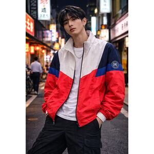 Perry Ellis Colorblock Windbreaker Jacket Men’s M Retro Streetwear 90s Vibe